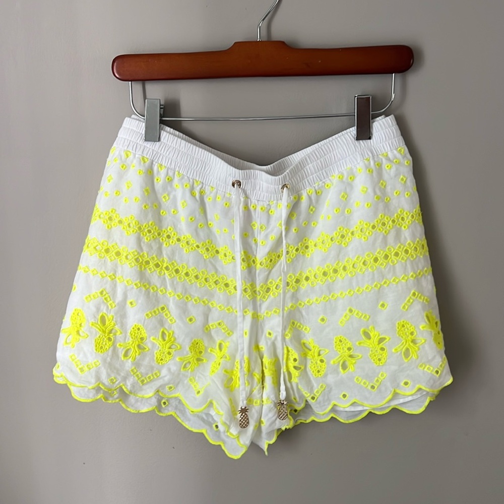 Lilly Pulitzer White and Neon Yellow Shorts